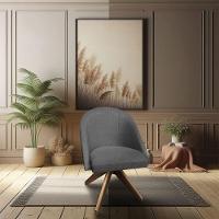 Kit 02 Poltronas Cadeira Giratória Bela Linho Grafite Base De Madeira - Pallazio - 6