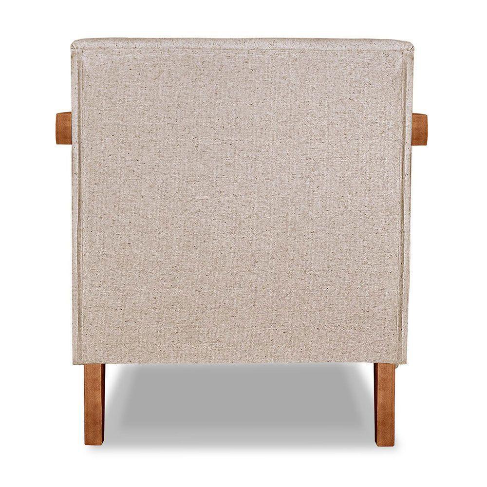 Kit 02 Poltronas Decorativa Natália Linho Areia Base Em Madeira Castanho - Pallazio - 3
