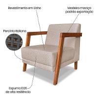 Kit 02 Poltronas Decorativa Natália Linho Areia Base Em Madeira Castanho - Pallazio - 2