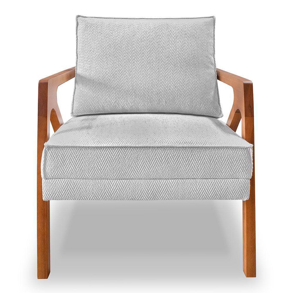 Poltrona Decorativa Luiza Linho Bouclê Cinza Base Em Madeira Castanho - Pallazio - 7