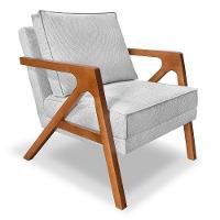 Poltrona Decorativa Luiza Linho Bouclê Cinza Base Em Madeira Castanho - Pallazio - 1