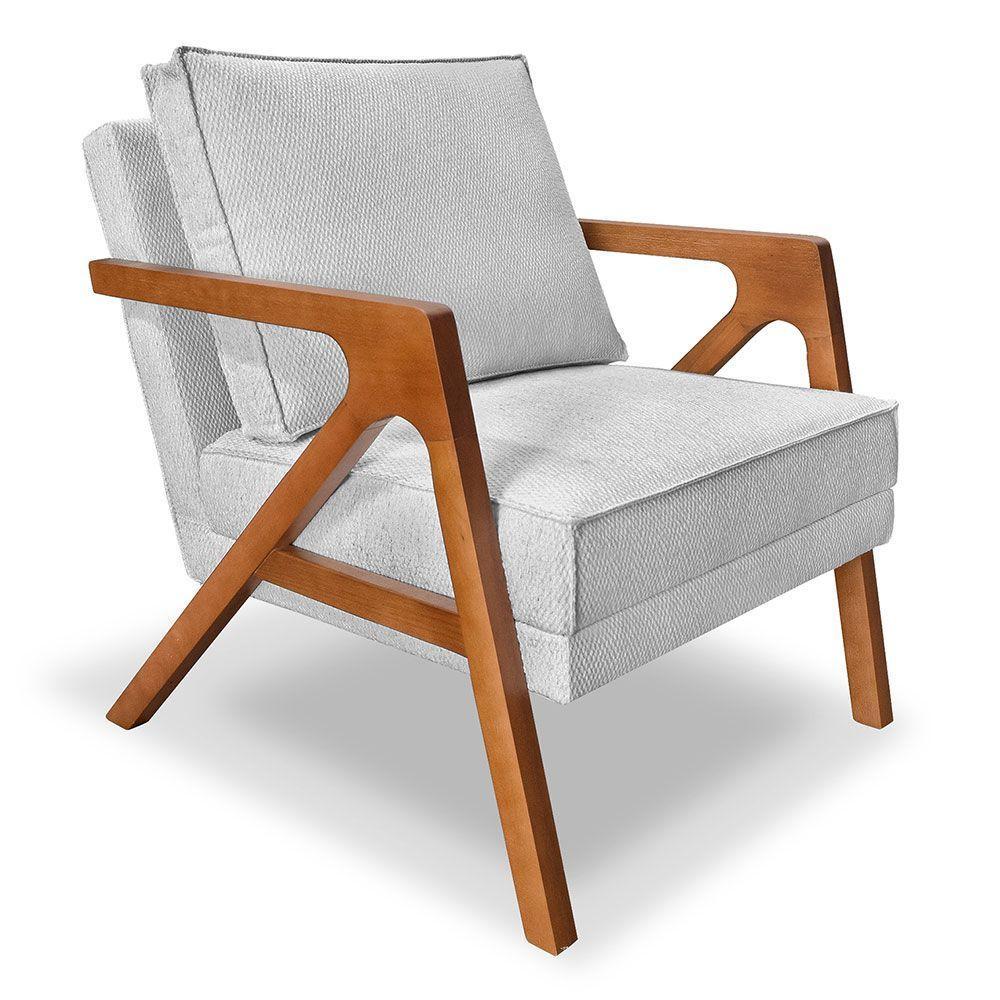 Kit 2 Poltronas Decorativa Luiza Linho Bouclê Cinza Base Em Madeira Castanho - Pallazio - 6