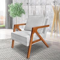 Kit 2 Poltronas Decorativa Luiza Linho Bouclê Cinza Base Em Madeira Castanho - Pallazio - 7