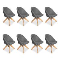 Kit 08 Poltronas Cadeira Giratória Bela Linho Grafite Base De Madeira - Pallazio - 1