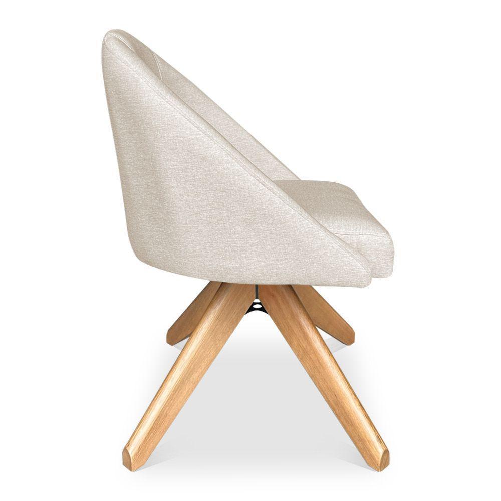 Kit 06 Poltronas Cadeira Giratória Bela Linho Bege Base De Madeira - Pallazio - 3