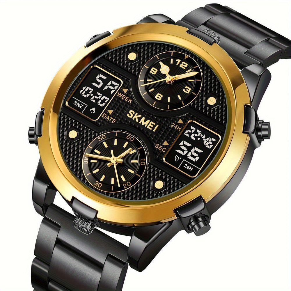 Relógio De Pulso Masculino Fashion Skmei Com Pulseira De Aço Dourado - 1