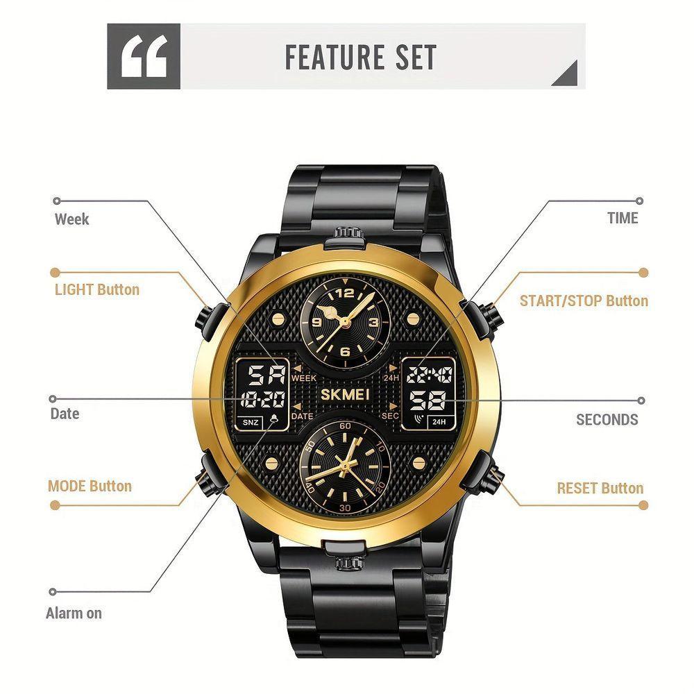 Relógio De Pulso Masculino Fashion Skmei Com Pulseira De Aço Dourado - 2