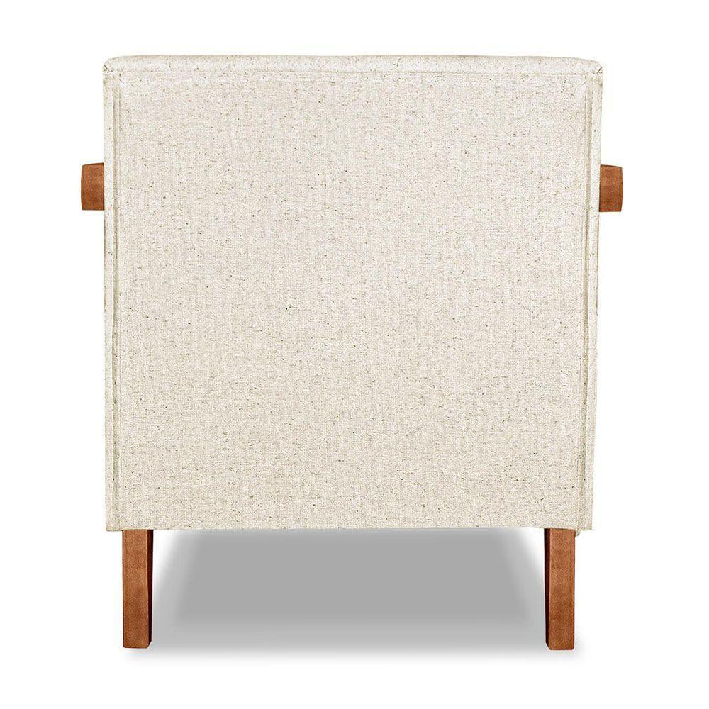 Kit 02 Poltronas Decorativa Natália Linho Bege Base Em Madeira Castanho - Pallazio - 3