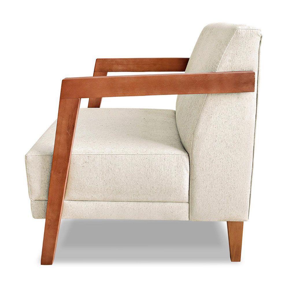Kit 02 Poltronas Decorativa Natália Linho Bege Base Em Madeira Castanho - Pallazio - 4