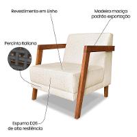 Kit 02 Poltronas Decorativa Natália Linho Bege Base Em Madeira Castanho - Pallazio - 2