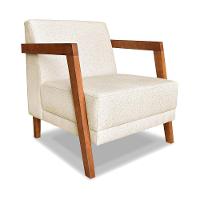 Kit 02 Poltronas Decorativa Natália Linho Bege Base Em Madeira Castanho - Pallazio - 6