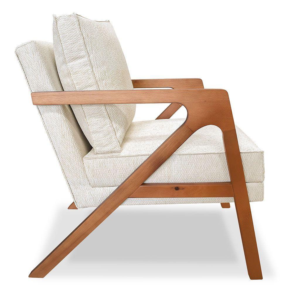 Poltrona Decorativa Luiza Linho Bouclê Base Em Madeira Castanho - Pallazio Bege - 5