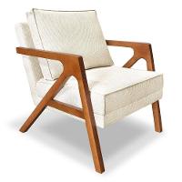 Poltrona Decorativa Luiza Linho Bouclê Base Em Madeira Castanho - Pallazio Bege - 1