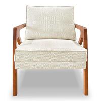 Poltrona Decorativa Luiza Linho Bouclê Base Em Madeira Castanho - Pallazio Bege - 6