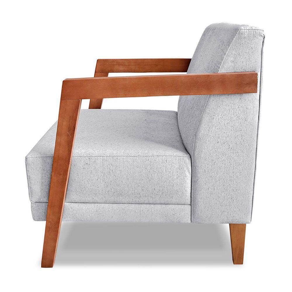 Kit 02 Poltronas Decorativa Natália Linho Cinza Base Em Madeira Castanho - Pallazio - 4