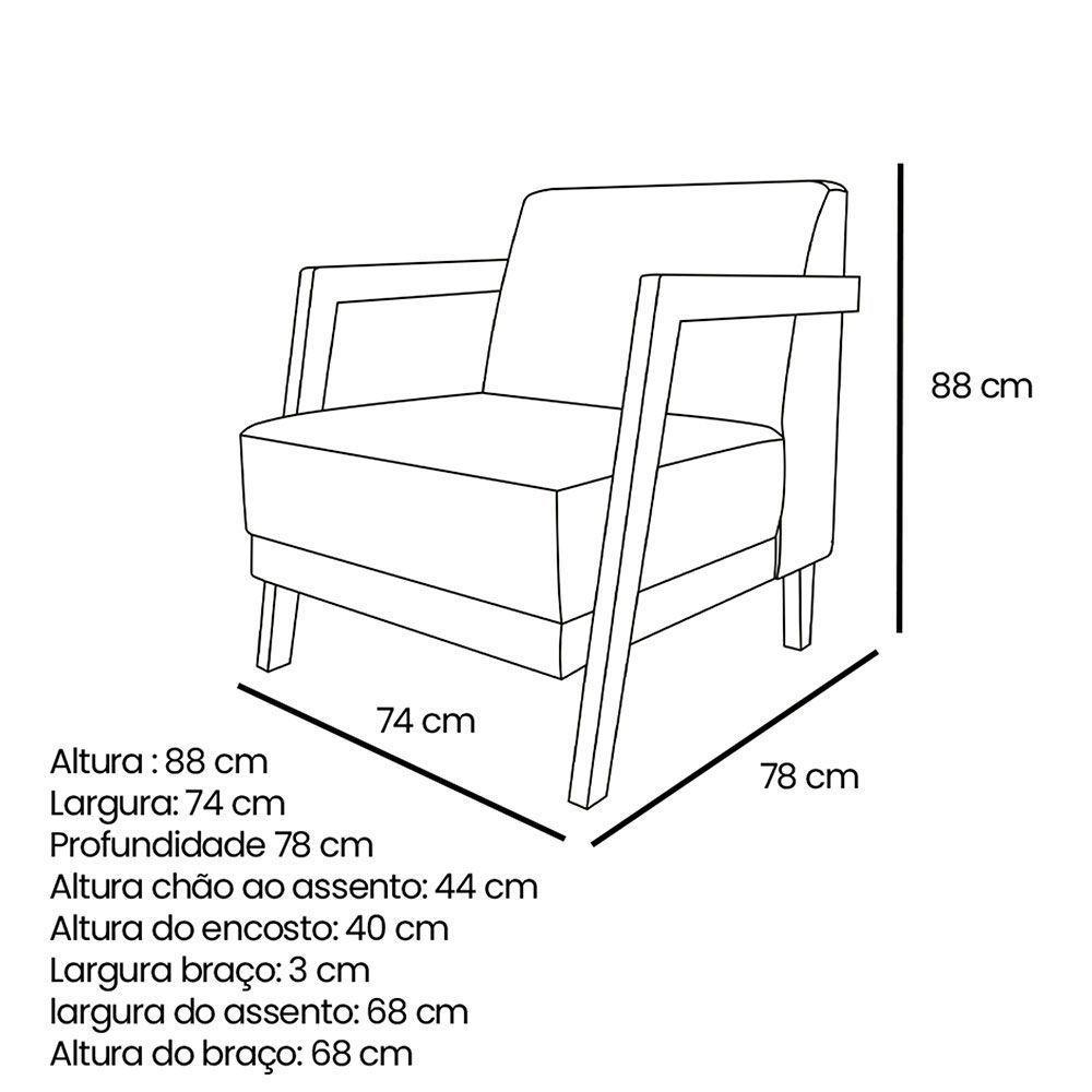 Kit 02 Poltronas Decorativa Natália Linho Cinza Base Em Madeira Castanho - Pallazio - 5