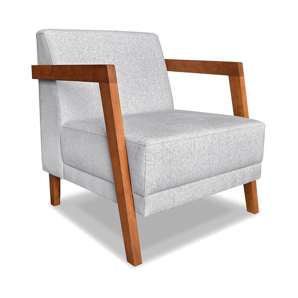 Kit 02 Poltronas Decorativa Natália Linho Cinza Base Em Madeira Castanho - Pallazio - 6