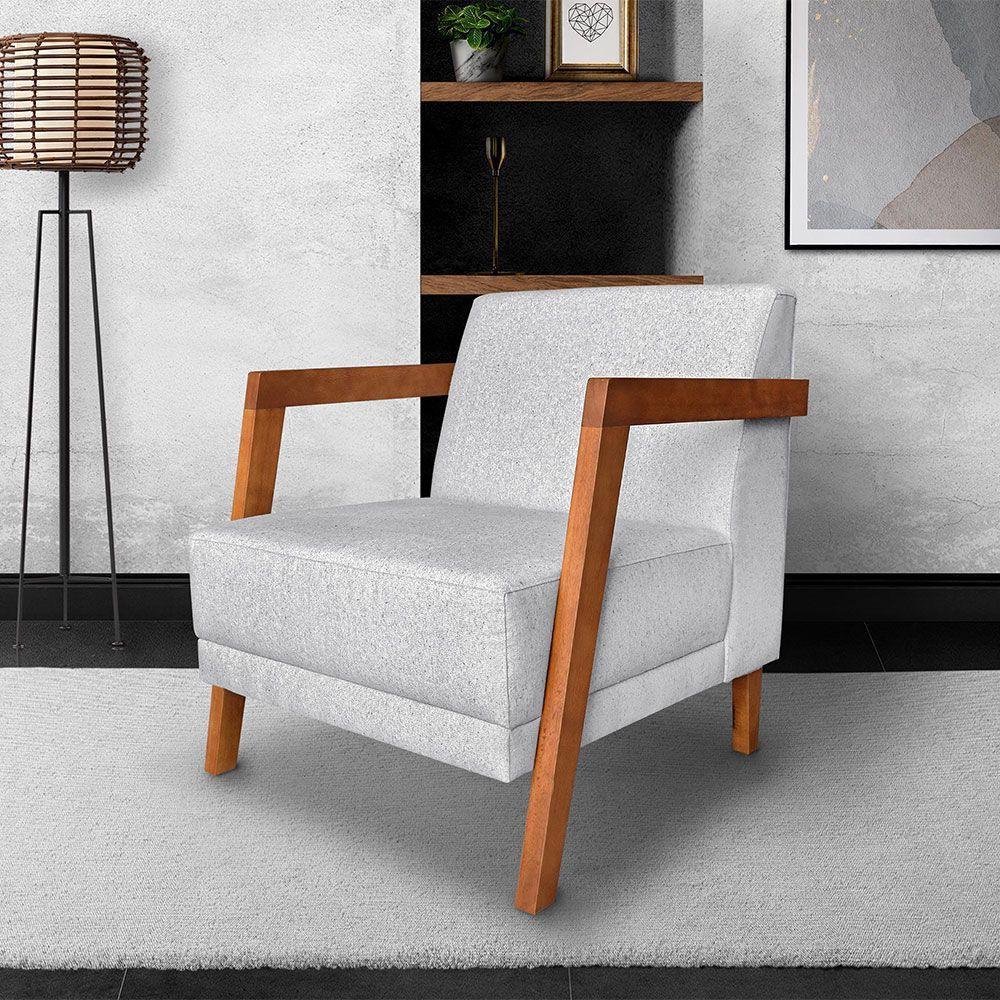 Kit 02 Poltronas Decorativa Natália Linho Cinza Base Em Madeira Castanho - Pallazio - 7