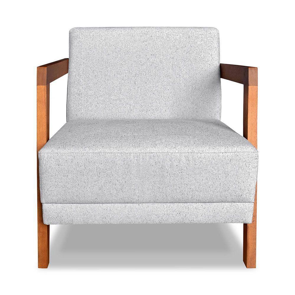 Kit 02 Poltronas Decorativa Natália Linho Cinza Base Em Madeira Castanho - Pallazio - 8