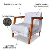 Kit 02 Poltronas Decorativa Natália Linho Cinza Base Em Madeira Castanho - Pallazio - 2