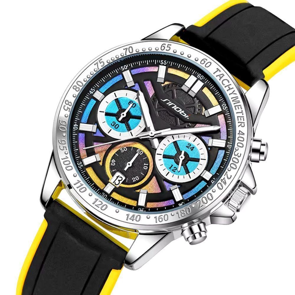 Relógio De Quartzo Masculino Impermeável Esportivo Com Pulseira De Silicone Impermeavel Amarelo - 4