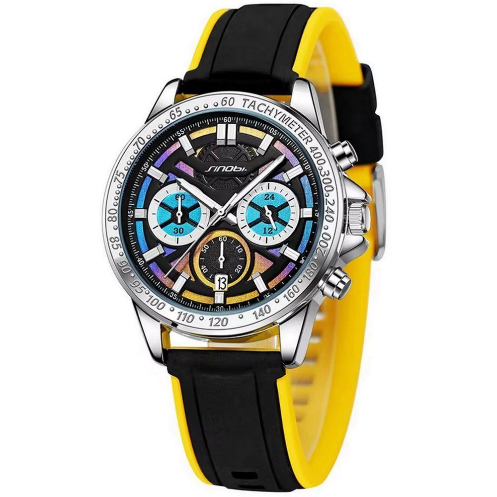 Relógio De Quartzo Masculino Impermeável Esportivo Com Pulseira De Silicone Impermeavel Amarelo - 5