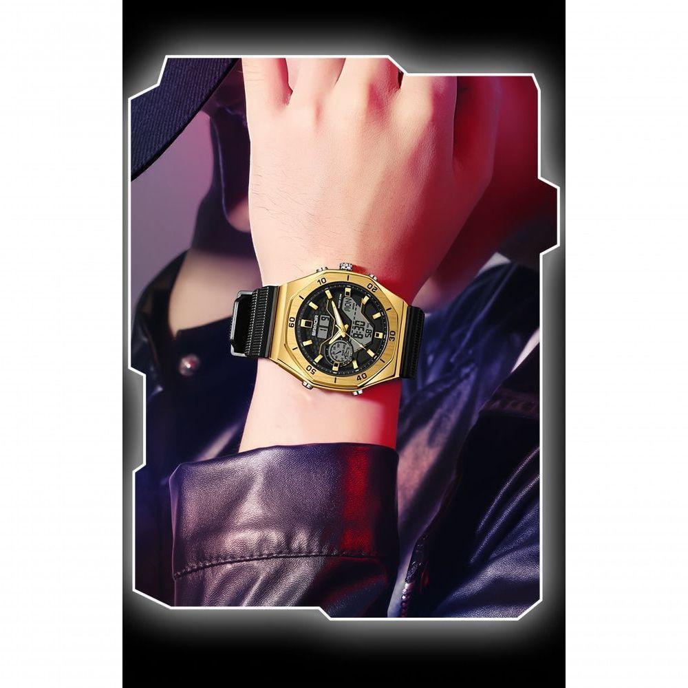 Relógio Esportivo Com Dupla Exibição, Cronômetro & Alarme, à Prova D'água 5atm Preto Dourado - 2