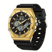 Relógio Esportivo Com Dupla Exibição, Cronômetro & Alarme, à Prova D'água 5atm Preto Dourado - 1