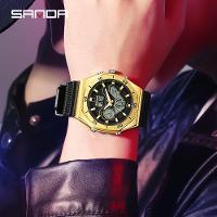 Relógio Esportivo Com Dupla Exibição, Cronômetro & Alarme, à Prova D'água 5atm Preto Dourado - 3