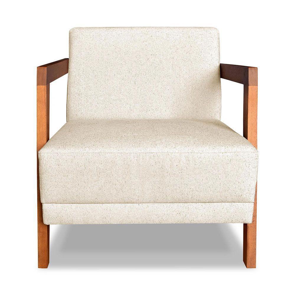 Poltrona Decorativa Natália Linho Base Em Madeira Castanho - Pallazio Cinza - 3