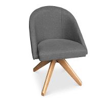 Poltrona Cadeira Giratória Bela Linho Grafite Base De Madeira - Pallazio