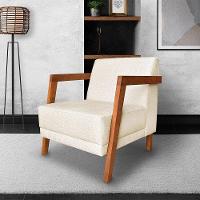 Poltrona Decorativa Natália Linho Base Em Madeira Castanho - Pallazio Bege - 3