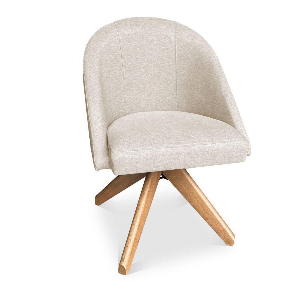 Kit 02 Poltronas Cadeira Giratória Bela Linho Bege Base De Madeira - Pallazio - 7