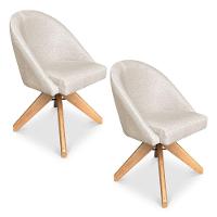 Kit 02 Poltronas Cadeira Giratória Bela Linho Bege Base De Madeira - Pallazio - 1