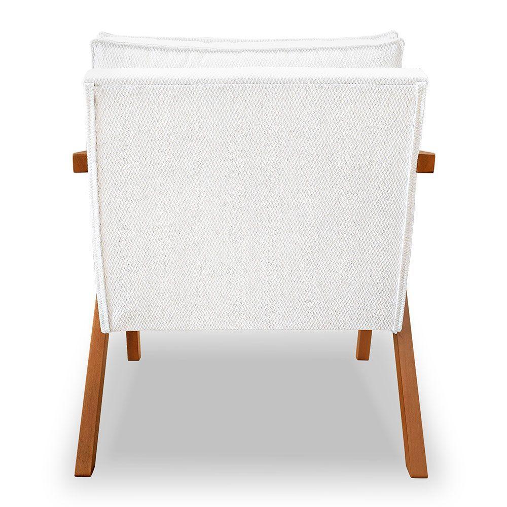 Poltrona Decorativa Luiza Linho Bouclê Off White Base Em Madeira Castanho - Pallazio - 3