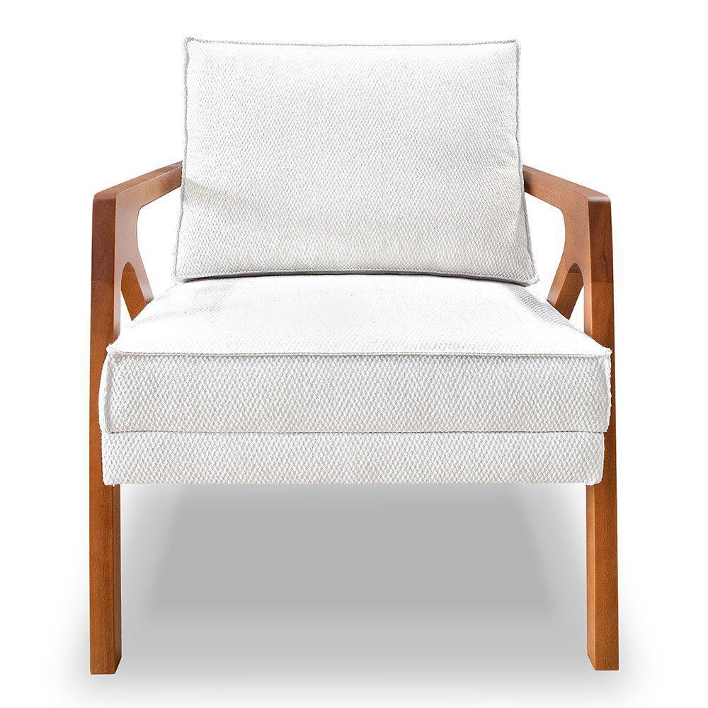 Poltrona Decorativa Luiza Linho Bouclê Off White Base Em Madeira Castanho - Pallazio - 5
