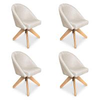 Kit 04 Poltronas Cadeira Giratória Bela Linho Bege Base De Madeira - Pallazio - 1