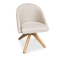 Kit 04 Poltronas Cadeira Giratória Bela Linho Bege Base De Madeira - Pallazio - 7