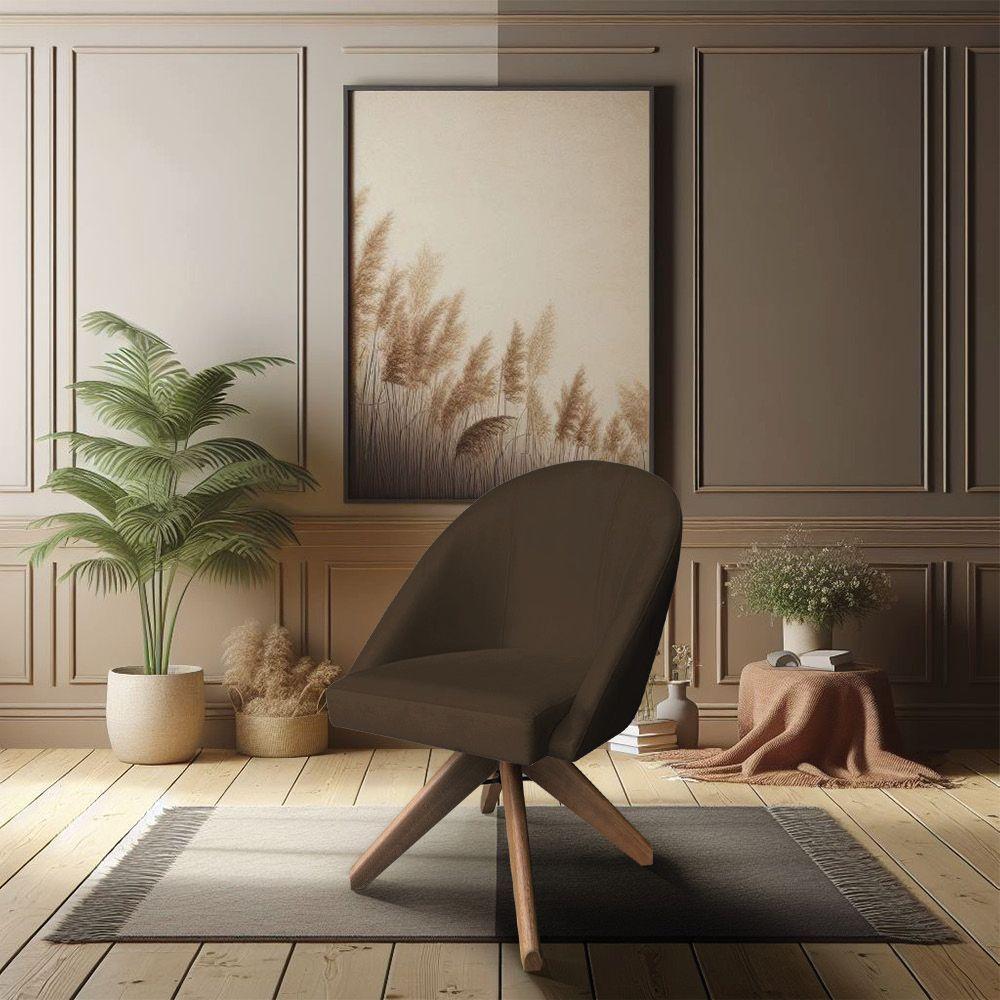 Kit 02 Poltronas Cadeira Giratória Bela Suede Marrom Base De Madeira - Pallazio - 6