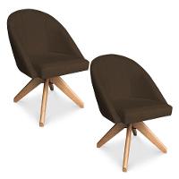 Kit 02 Poltronas Cadeira Giratória Bela Suede Marrom Base De Madeira - Pallazio - 1
