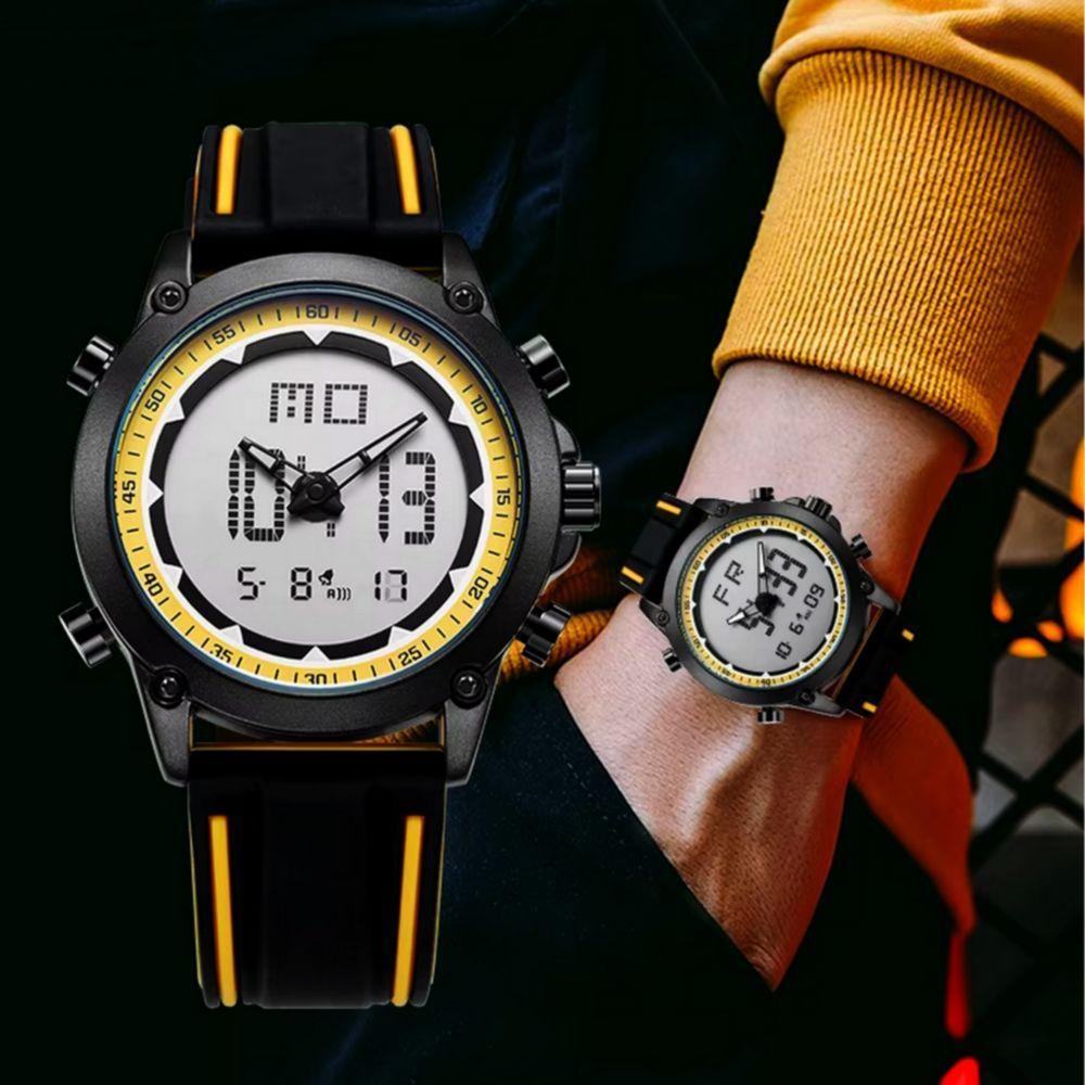 Relógio Esportivo Masculino Quartzo Digital Duplo Movimento á Prova D'água Amarelo - 2