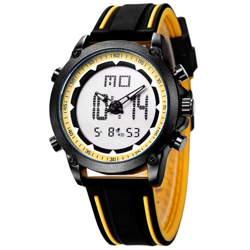 Relógio Esportivo Masculino Quartzo Digital Duplo Movimento á Prova D'água Amarelo - 4