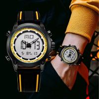 Relógio Esportivo Masculino Quartzo Digital Duplo Movimento á Prova D'água Amarelo - 2