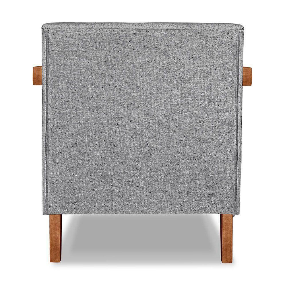 Kit 02 Poltronas Decorativa Natália Linho Grafite Base Em Madeira Castanho - Pallazio - 3