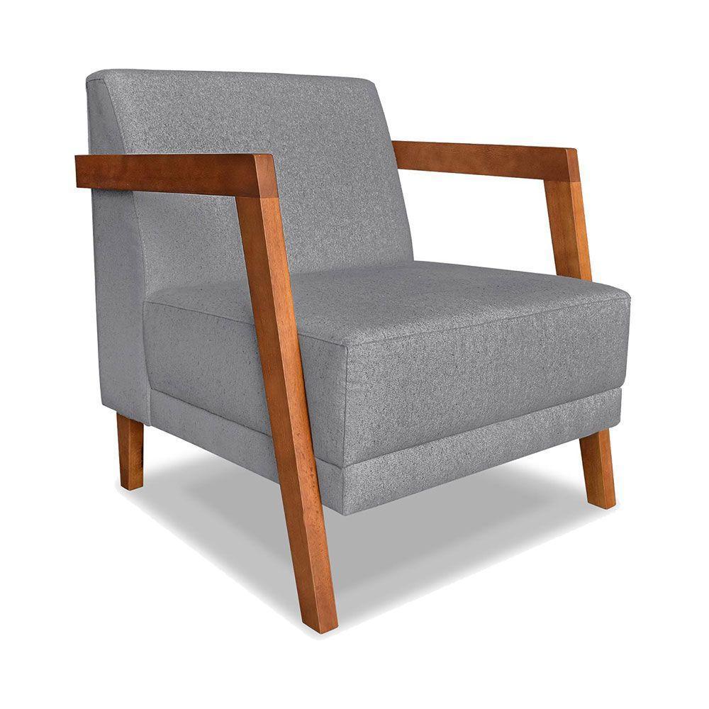 Kit 02 Poltronas Decorativa Natália Linho Grafite Base Em Madeira Castanho - Pallazio - 6