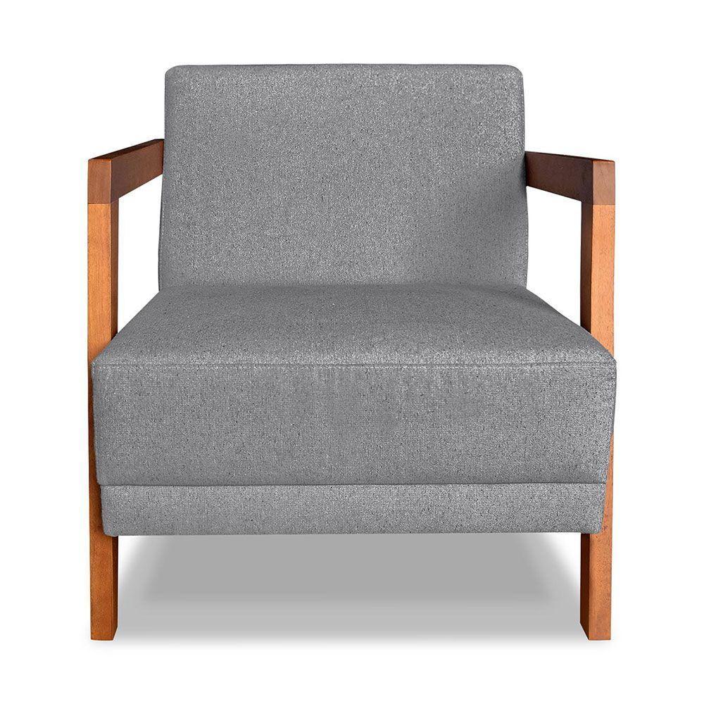 Kit 02 Poltronas Decorativa Natália Linho Grafite Base Em Madeira Castanho - Pallazio - 8