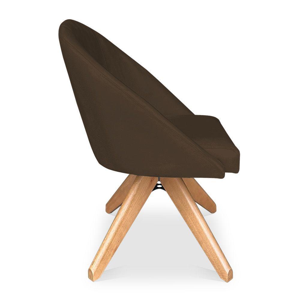 Kit 04 Poltronas Cadeira Giratória Bela Suede Marrom Base De Madeira - Pallazio - 2