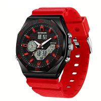 Relógio Esportivo Com Dupla Exibição, Cronômetro & Alarme, à Prova D'água 5atm Preto Vermelho - 1