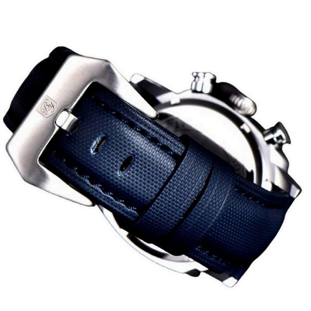 Relógio De Quartzo Mostrador Luminoso Benyar Masculino Design Tonneau Impermeavel Azul Prata - 3