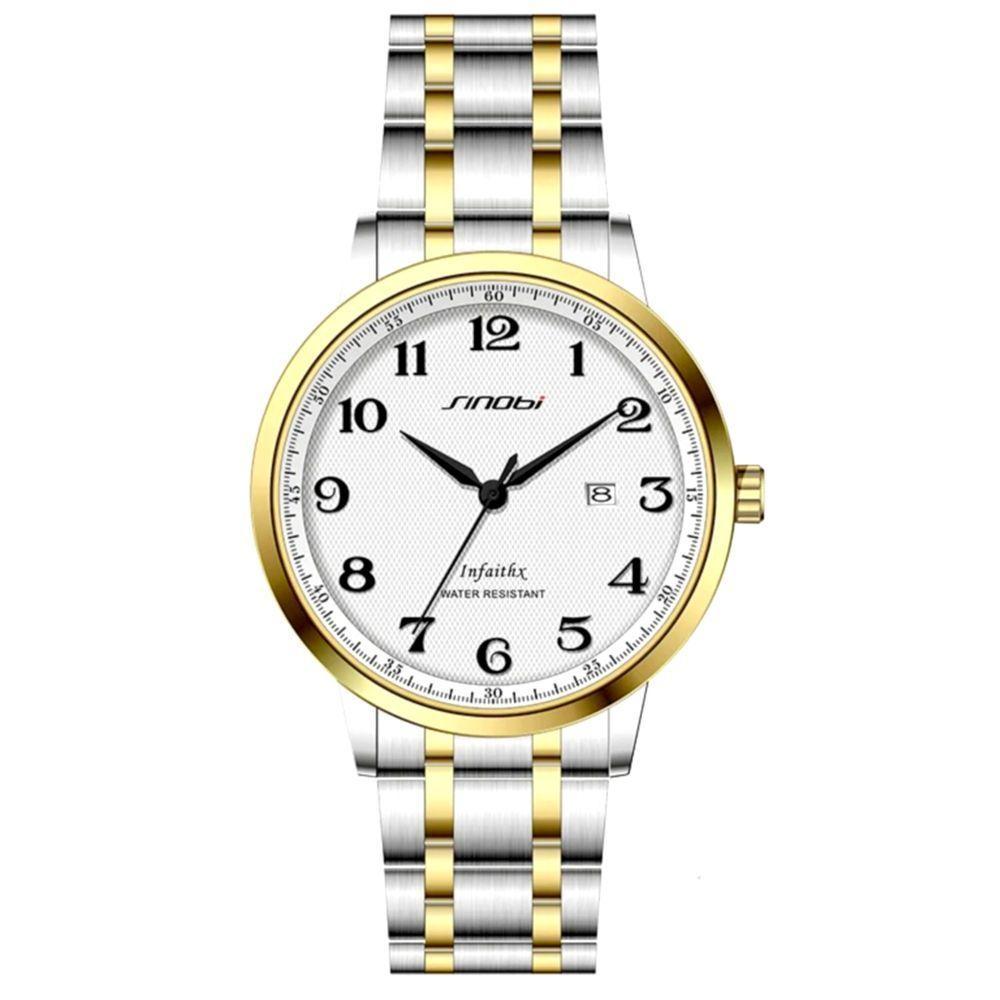 Relógio De Pulso De Quartzo Masculino Casual Em Aço Inoxidavel Impermeavel Dourado - 1